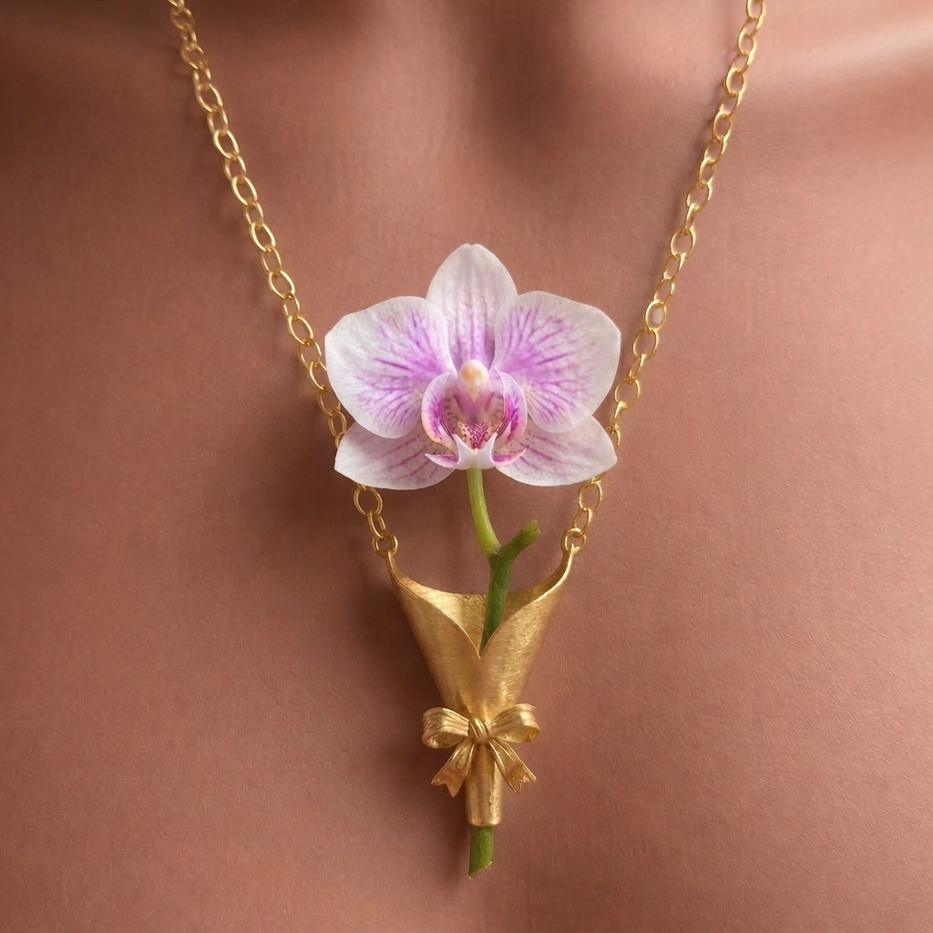 Collier Immortelle — Or avec orchidée