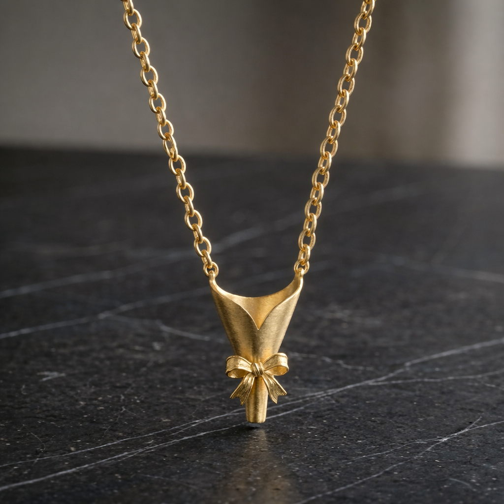 Collier Immortelle — Pendentif doré sur marbre